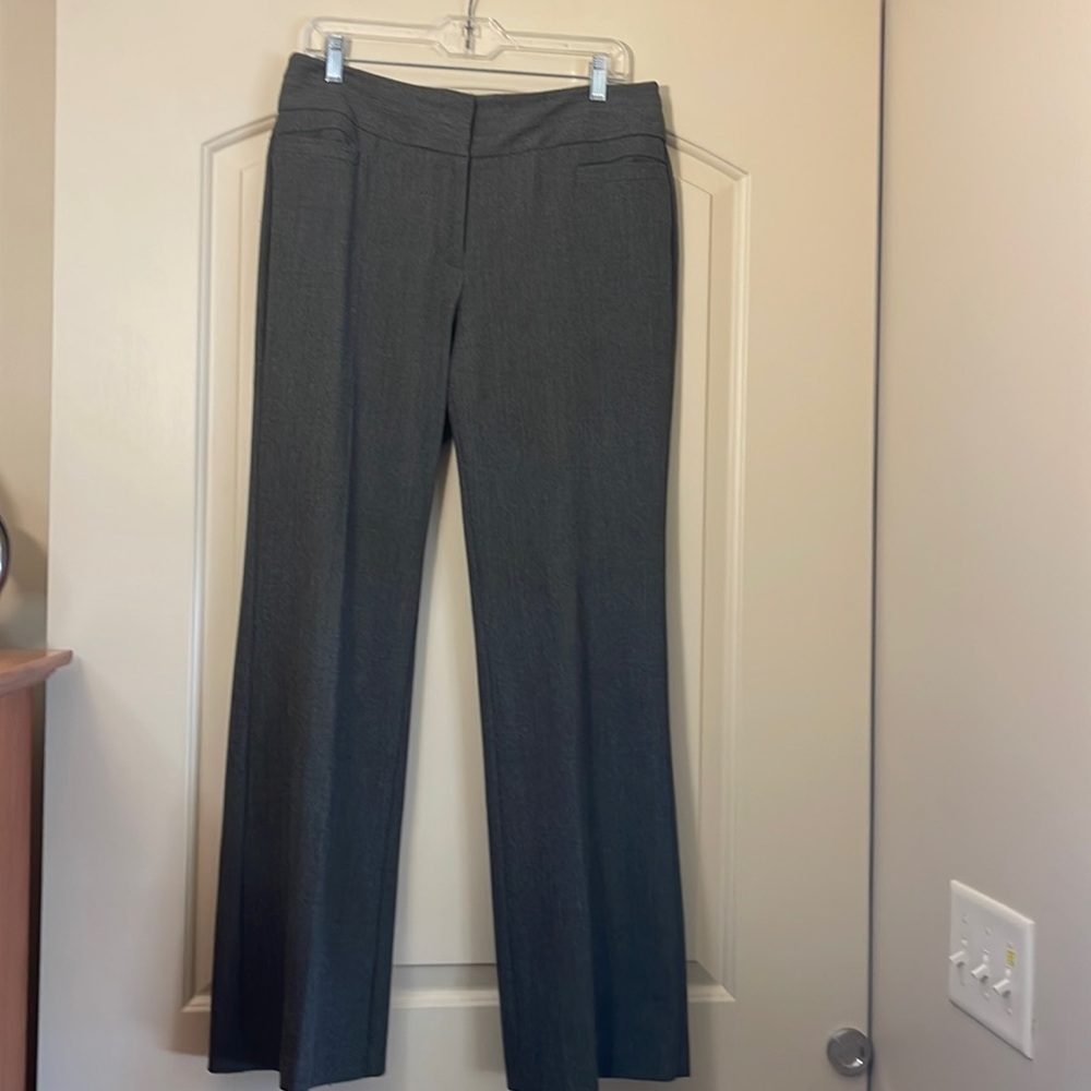 Dress barn slacks, size 10 greenish gray tone. Zipper front, interior button.